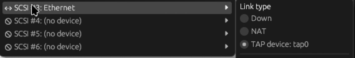 Selecting tap0 tap device