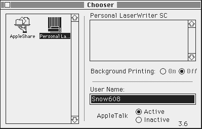 LaserWriter in Chooser